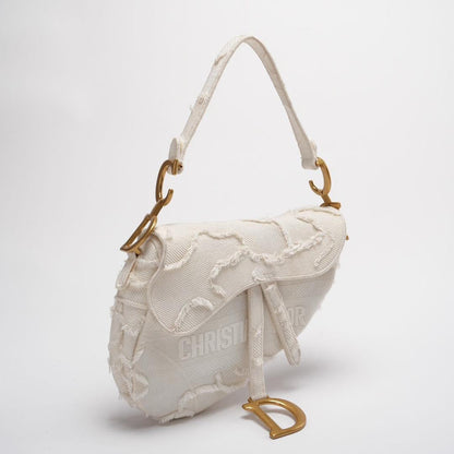 Dior Saddle Bag Camouflage White Canvas Medium Handbag With Gold Hardware 2020