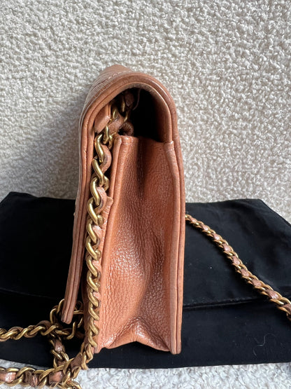 Chanel Dark Beige Quilted Caviar Boy Wallet on Chain