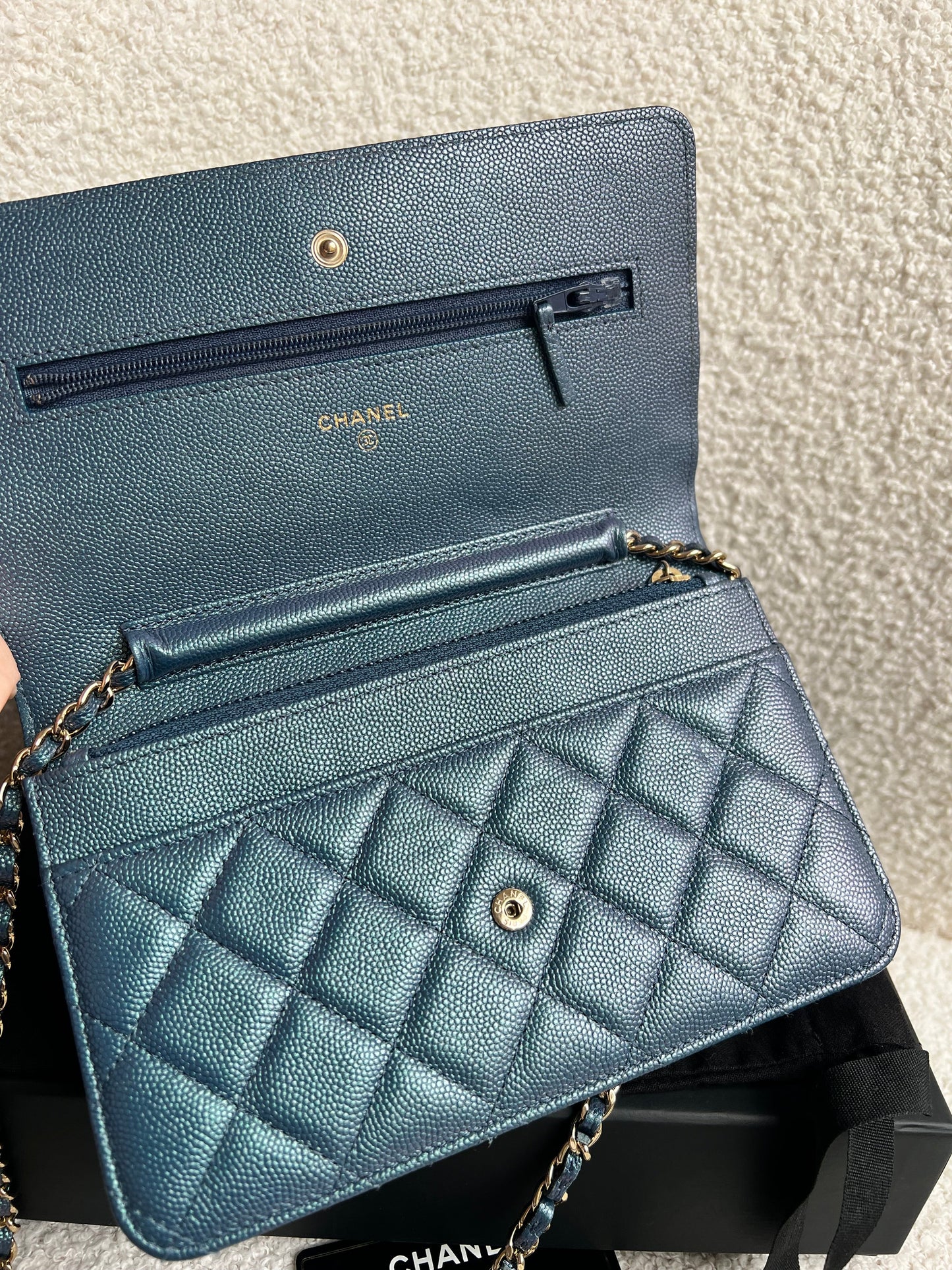 Chanel Iridescent Blue Caviar Wallet on Chain