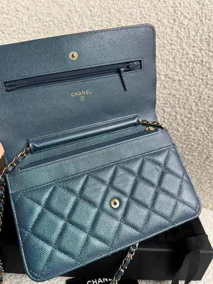 Chanel Iridescent Blue Caviar Wallet on Chain