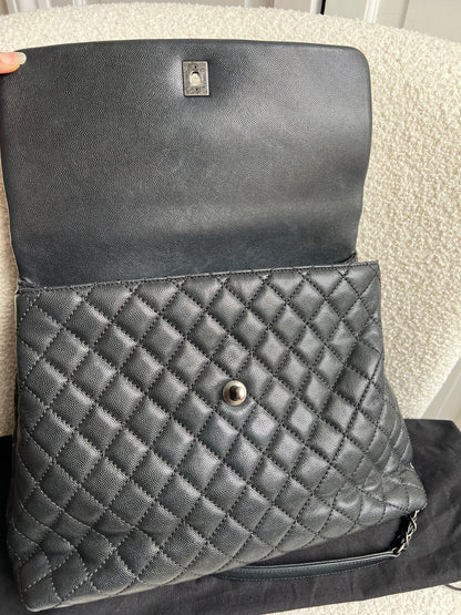 Chanel Black Quilted Caviar Leather Medium Coco Handle Bag