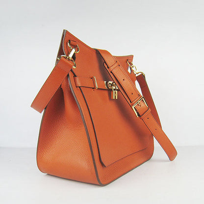 Luxury Hermes Leather Shoulder Bag Orange Golden