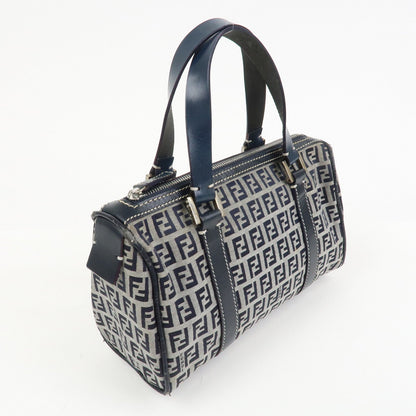 FENDI Zucchino Canvas Leather Hand Bag Mini Boston Bag Navy 16327