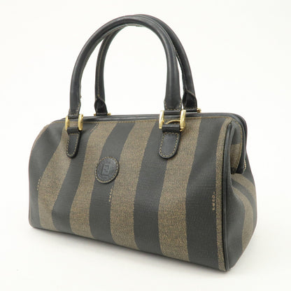 FENDI Pequin PVC Canvas Hand Bag Boston Bag Black Brown