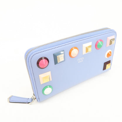 FENDI Plexiglass Studs Round Zippy Long Wallet Light Blue 8M0299