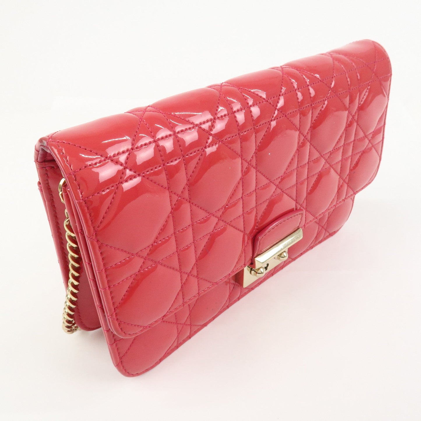 Christian Dior Cannage New Lock Patent Leather Chain Shoulder Bag