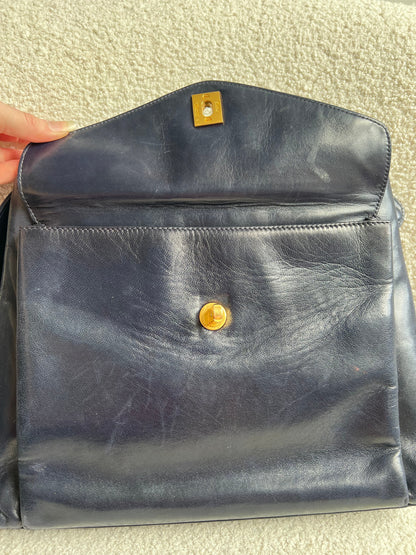 Chanel Vintage Navy Lambskin Chain Tote with 24k Gold Hardware