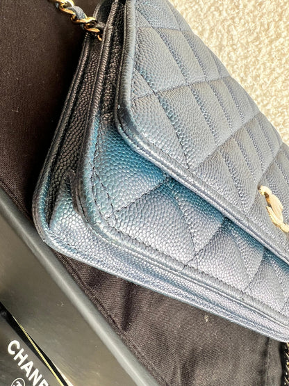 Chanel Iridescent Blue Caviar Wallet on Chain