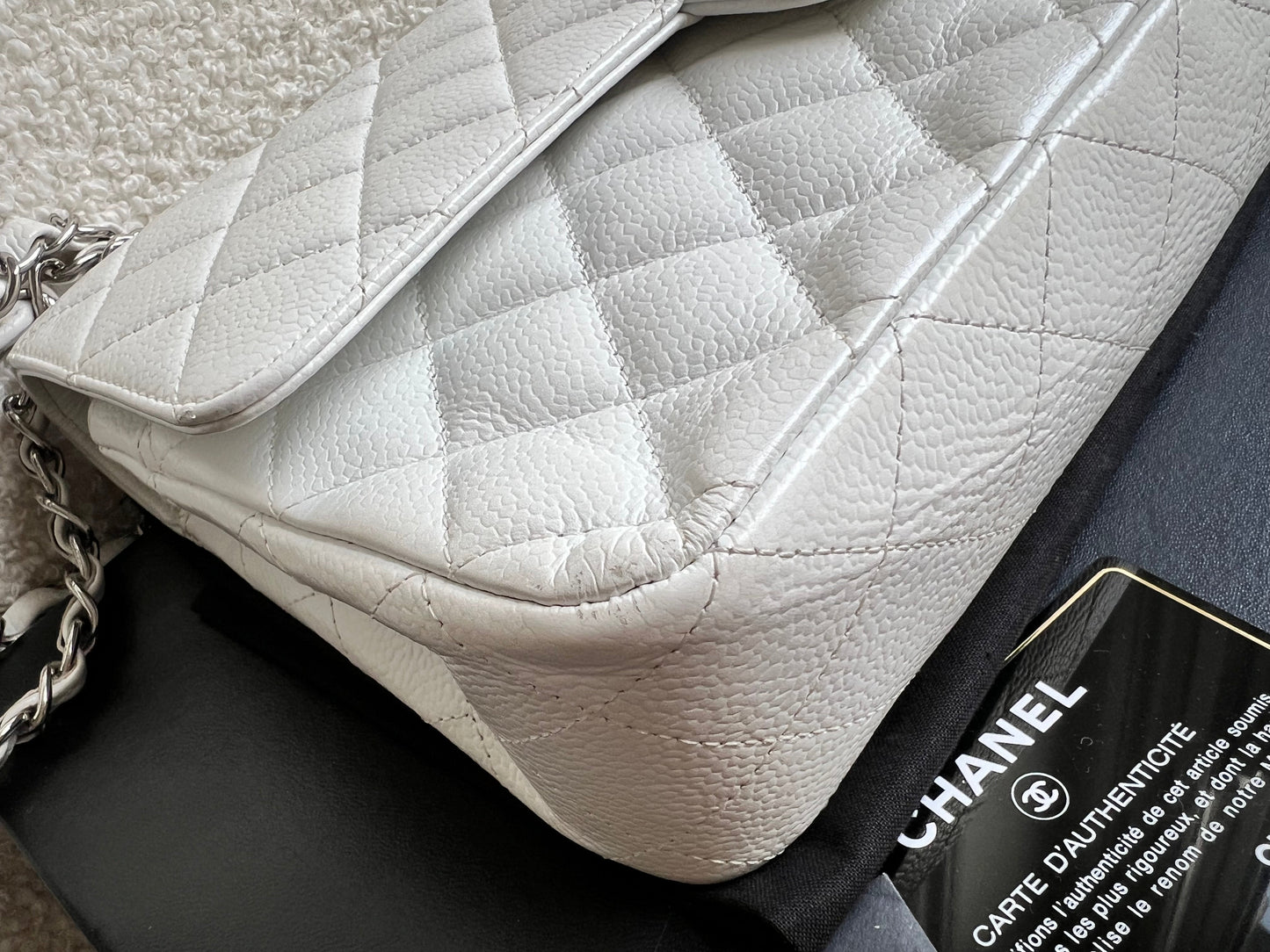 Chanel Medium Classic Flap in White Caviar (RRP £9090)