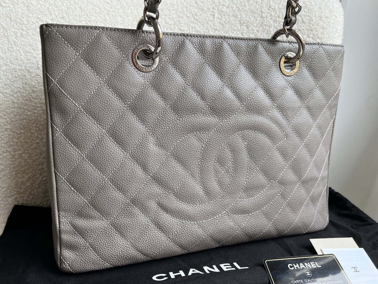Chanel Grey Caviar Grand Shopper Tote (GST) Silver Hardware