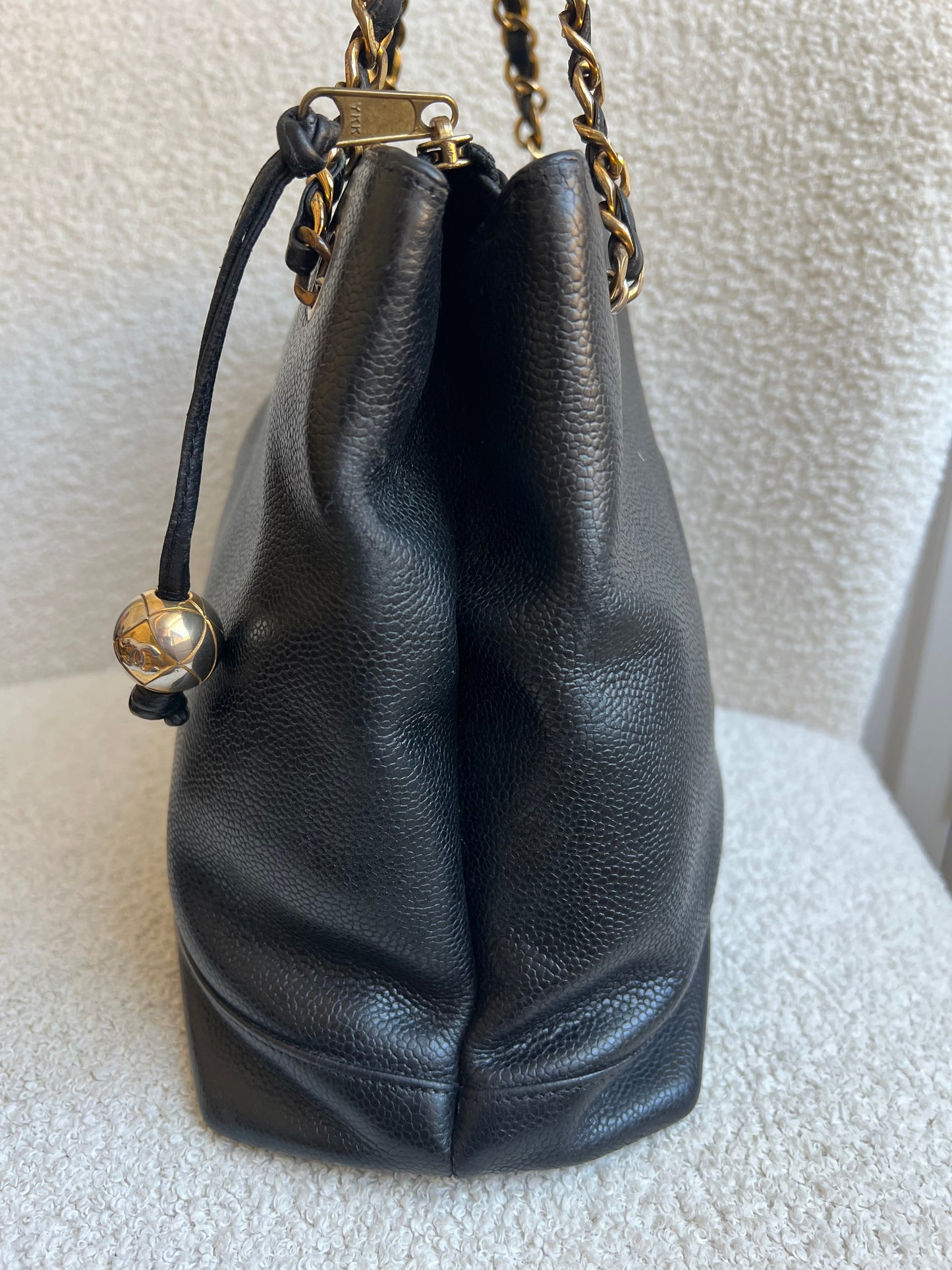 Chanel Vintage Black Caviar Chain Tote with Gold Hardware