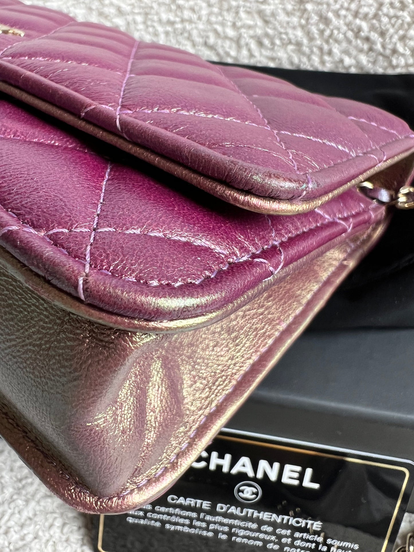 Chanel Iridescent Purple Lambskin Wallet on Chain