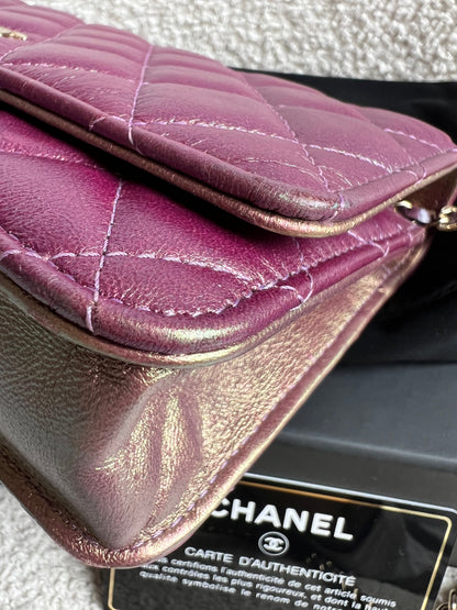 Chanel Iridescent Purple Lambskin Wallet on Chain