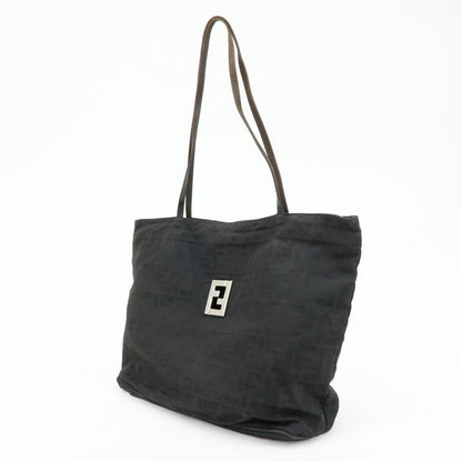 FENDI Zucca Canvas Leather Tote Bag Shoulder Bag Black 15785
