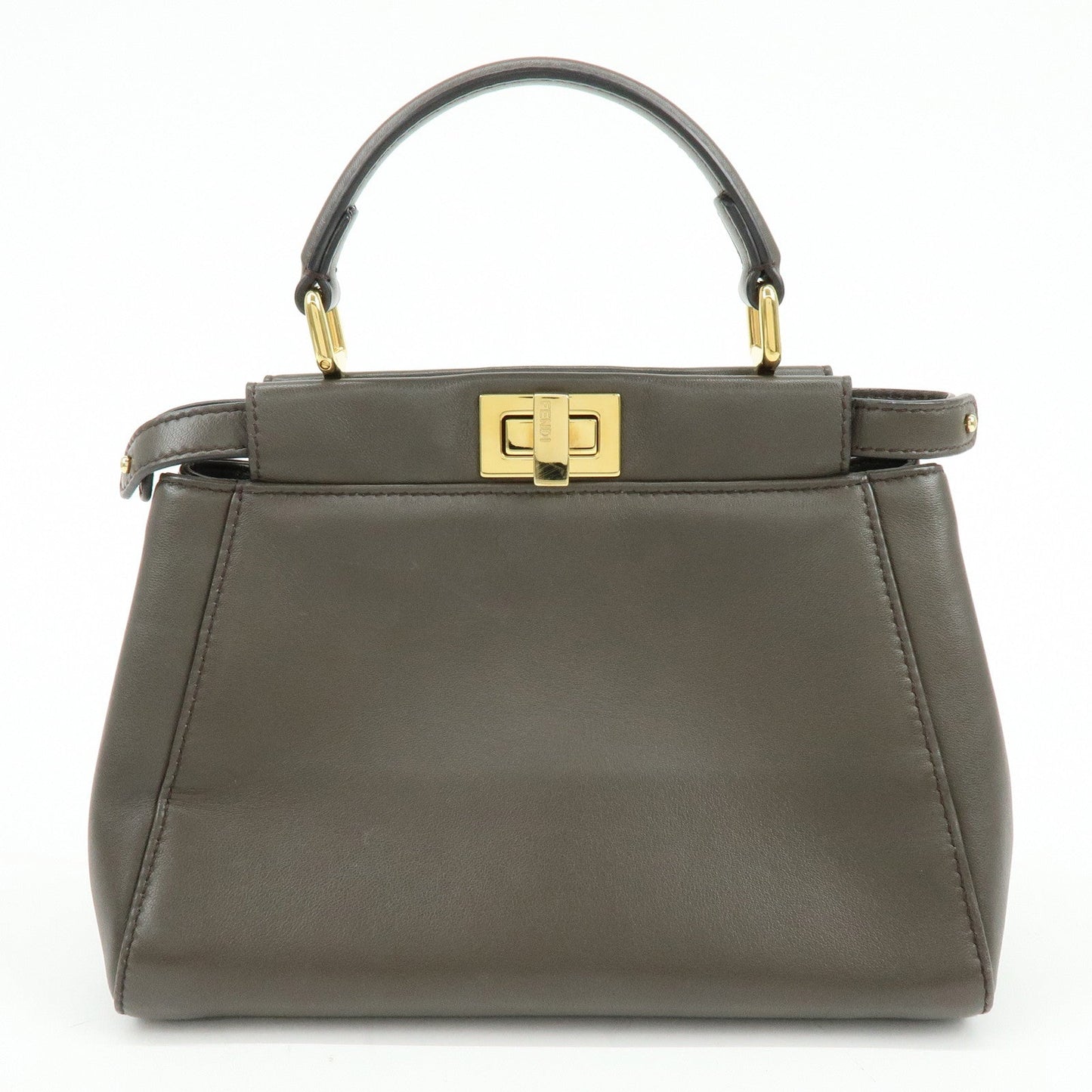 FENDI Mini Peekaboo Leather 2Way Bag Shoulder Bag Greige 8BN244
