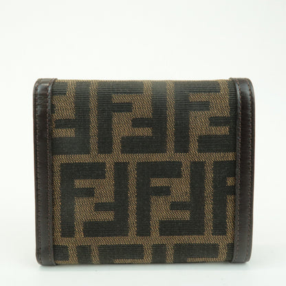 FENDI Zucca Leather Canvas Tri-fold Wallet Black Brown 30794