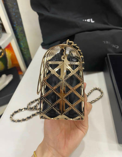 Chanel Gold Metal Mini Cage Flap With Pouch Gold Hardware 2021