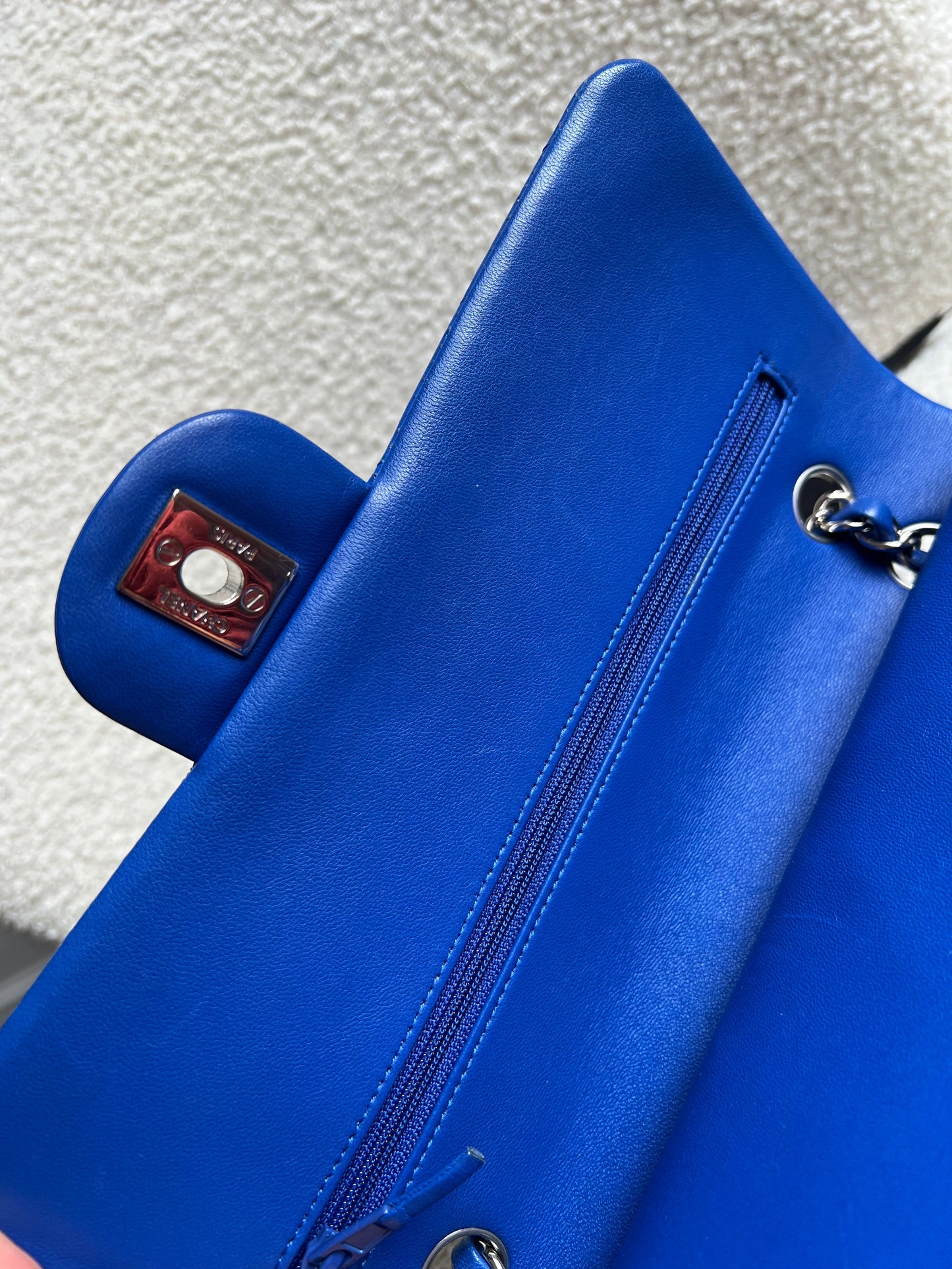 Chanel Medium Classic Flap in Cobalt Blue Lambskin with silver hardware (RRP £9090)