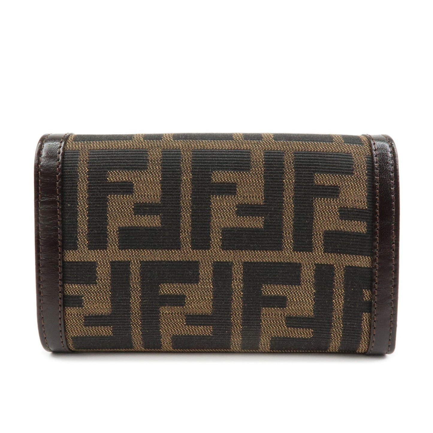 FENDI Zucca Canvas Leather Tri-fold Wallet Brown Black 31052