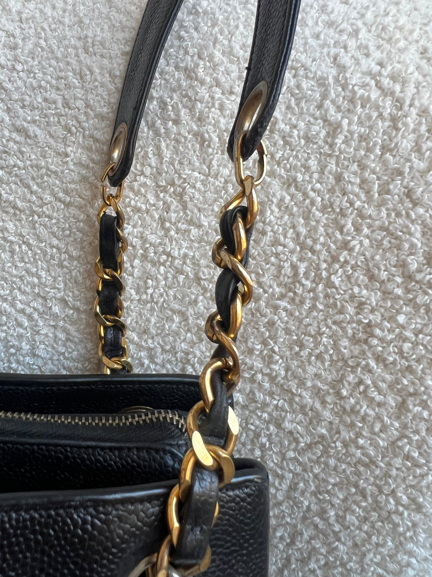 Chanel Vintage Black Caviar Chain Tote with Gold Hardware