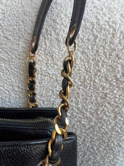 Chanel Vintage Black Caviar Chain Tote with Gold Hardware