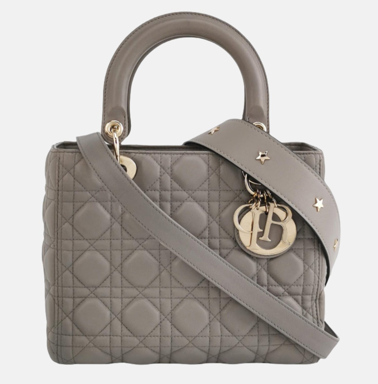 Lady Dior Grey Medium Lambskin Cannage Leather Handbag ABC Strap