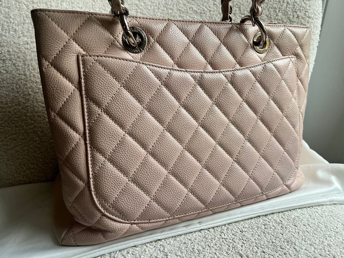 Chanel Light Pink Caviar Grand Shopper Tote with silver hardware (GST)