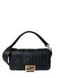 Fendi Black Nappa Embossed Logo FF 1974 Medium Baguette NM Bag w/ Two Straps