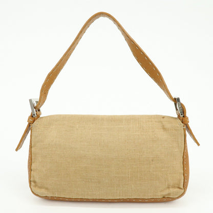 FENDI Mamma Baguette Selleria Linen Leather Shoulder Bag 8BR101