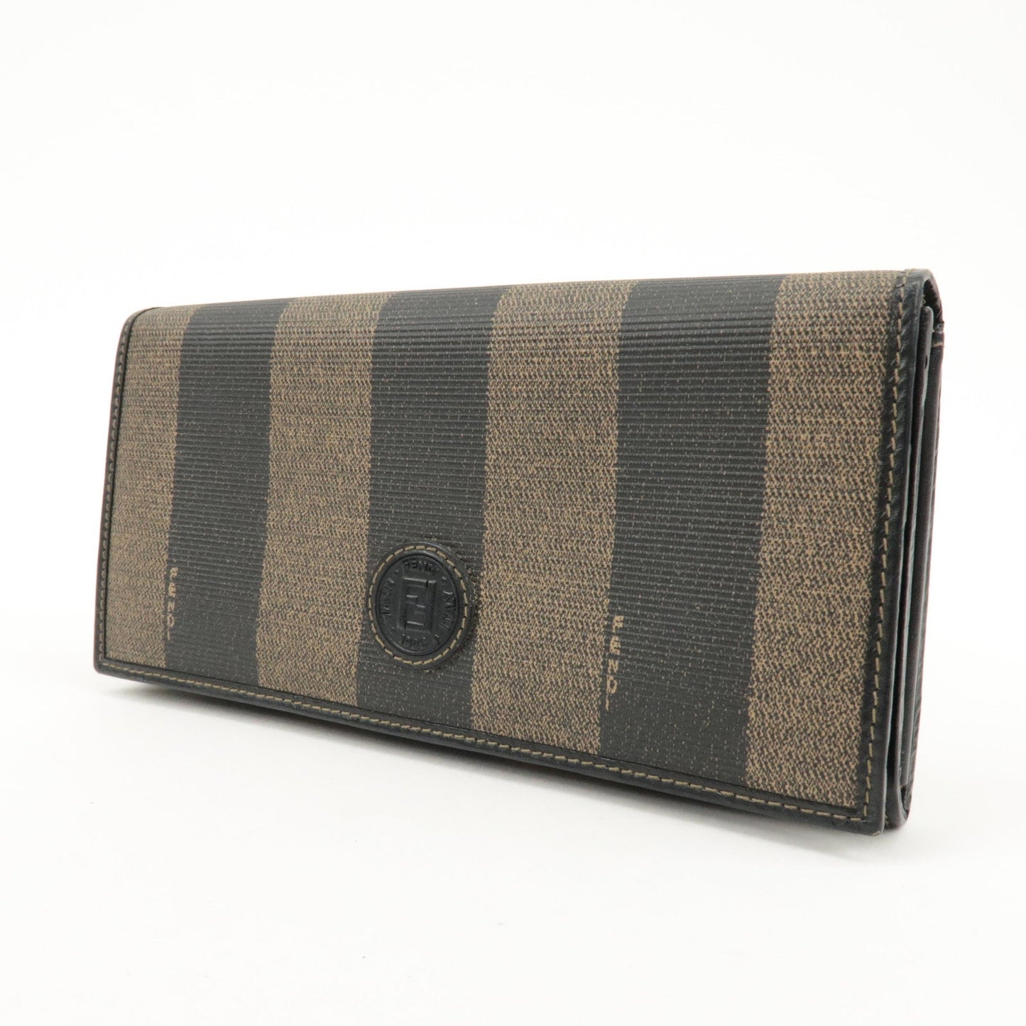 FENDI Pequin PVC Canvas Long Wallet Black Brown T20615