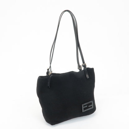 FENDI Wool Leather Tote Bag Shoulder Bag Black 26633