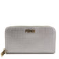 FENDI Leather Round Zippy Long Wallet Silver 8M0024