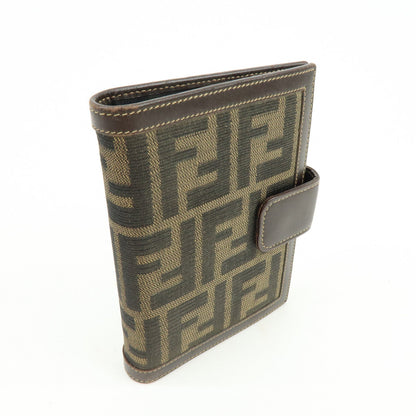 FENDI Zucca Canvas Leather Agenda Planner Cover Brown Black 30153