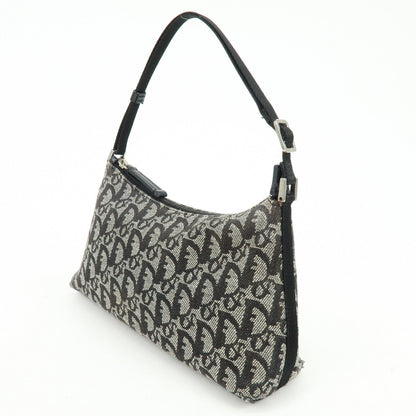 Christian Dior Trotter Jacquard Leather Shoulder Bag Black