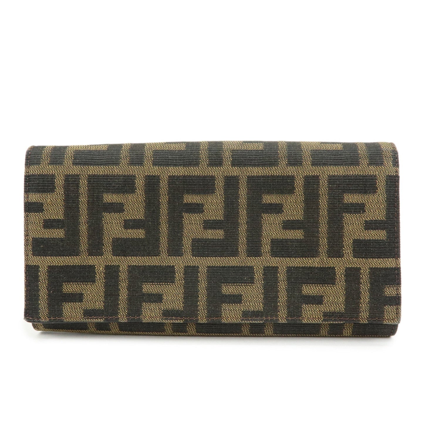 FENDI Zucca Canvas Leather Bi-Fold Long Wallet Black Brown 8M0000