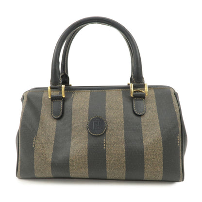 FENDI Pequin PVC Canvas Hand Bag Boston Bag Black Brown