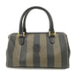 FENDI Pequin PVC Canvas Hand Bag Boston Bag Black Brown
