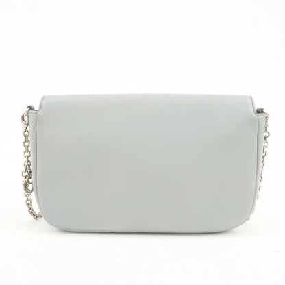 Christian Dior Leather Chain Shoulder Bag Light Blue 112-Ma-0174