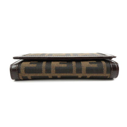 FENDI Zucca Canvas Leather Tri-fold Wallet Brown Black 31052