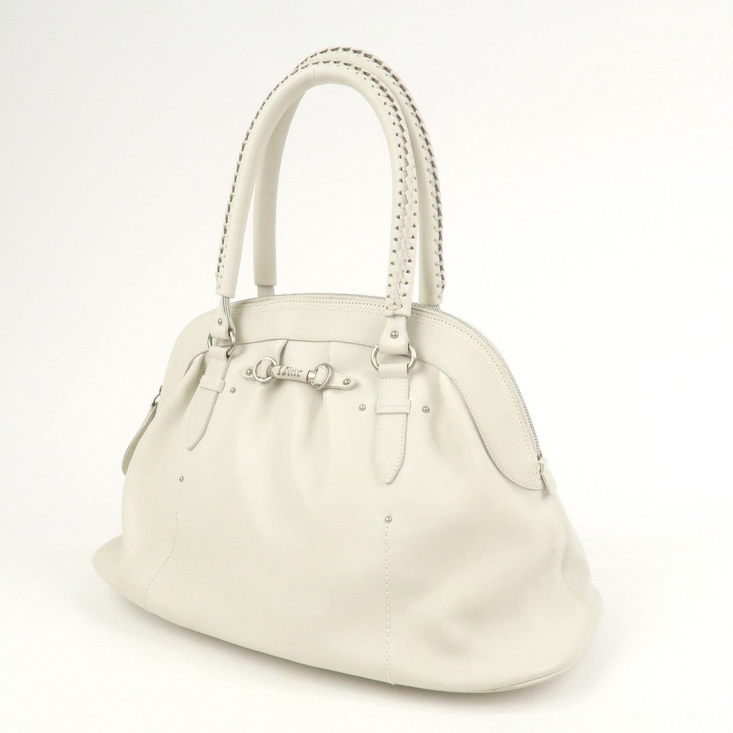 Christian Dior Leather Shoulder Bag Hand Bag White 10-Ru-0037