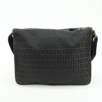 FENDI Zucchino Canvas Leather Shoulder Bag Dark Brown 8BT090