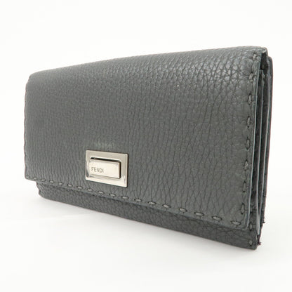 FENDI Selleria Leather Peekaboo Bi-Fold Long Wallet Gray 8M0308