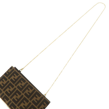 FENDI Zucca Leather Canvas Chain Shoulder Bag Brown