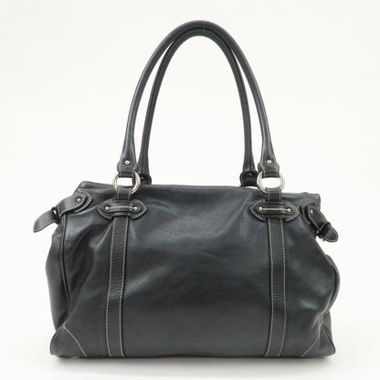 Christian Dior Leather Shoulder Bag Hand Bag Black Silver Hdw