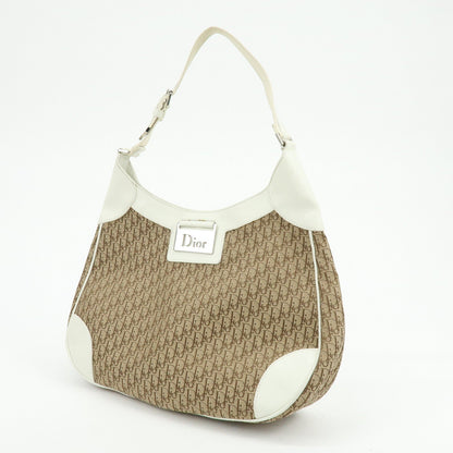 Christian Dior Trotter Jacguard Canvas Leather Shoulder Bag Brown