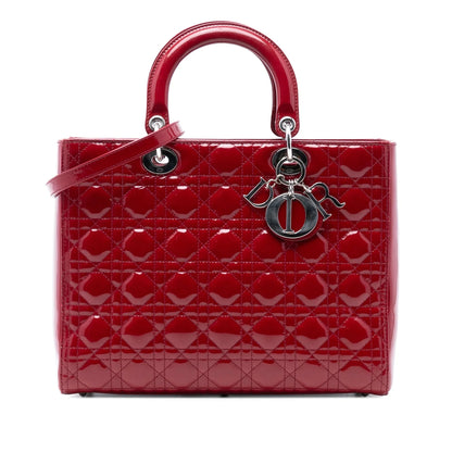 Red Dior Large Patent Cannage Lady Dior Satchel