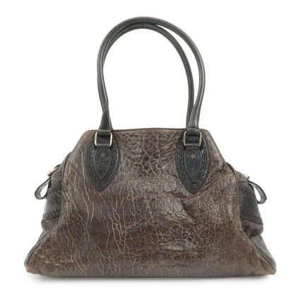 FENDI Etnico Leather Tote Bag Shoulder Bag Hand Bag Brown 8BN162