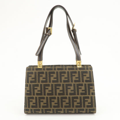 FENDI Zucca Canvas Leather Shoulder Bag Hand Bag Brown Black