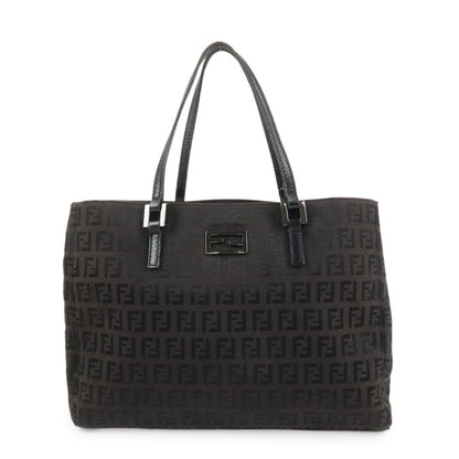 FENDI Zucchino Canvas Leather Hand Bag Tote Bag Dark Brown 8BH132