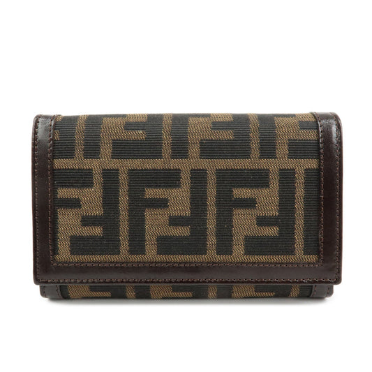 FENDI Zucca Canvas Leather Tri-fold Wallet Brown Black 31052